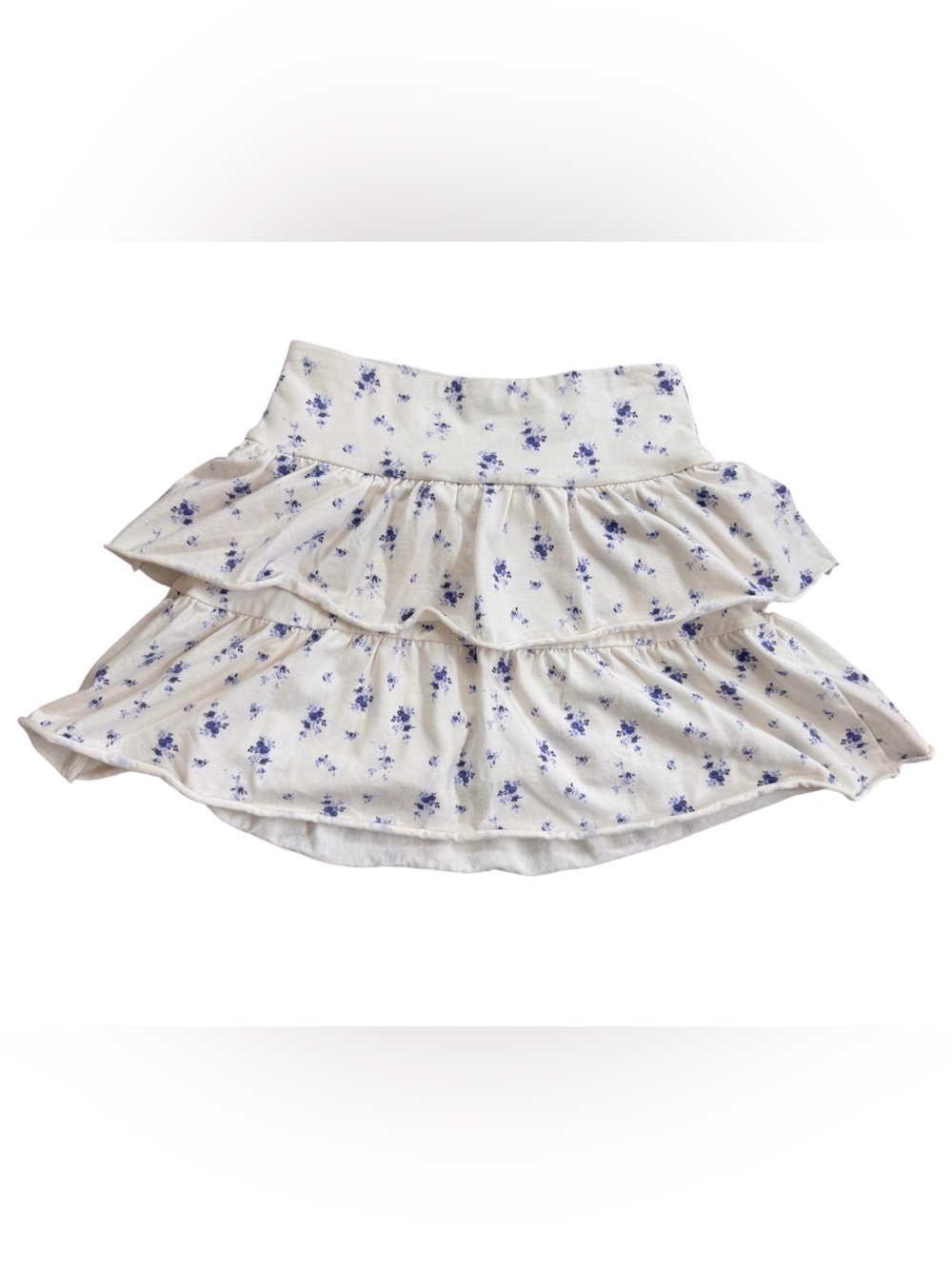 Wild Fable - Tiered Floral Skirt in White with Blue Print - Women's XXS